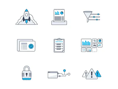 Icon / Illustration Work alert dashboard filter icon illustration lock privacy report rocket survey update