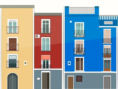 Colorful Buildings architecture balcony colors decoration exterior facade flat home outdoor spain street window