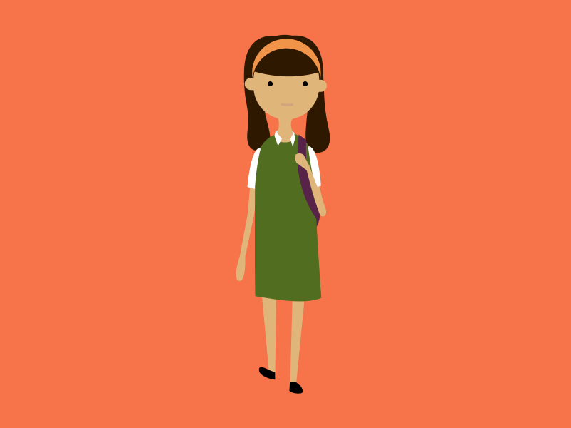 Walk cycle - Jessica america animation bag character child feet food gif girl hair people walk