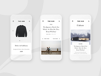 THE HUB responsive app article clean logo magazine mobile news responsive shop typography ui ux