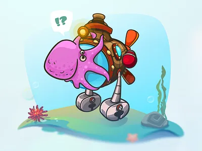 Facepalm Bro! achtung adventure blue bro deep faceplam gameart neo octopus submarine underwater vector