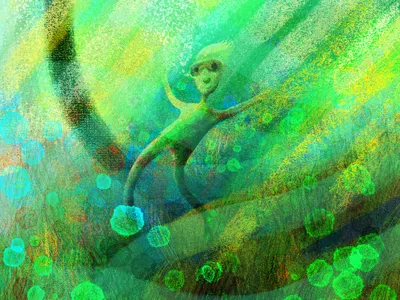 Under the Sea aqua bubbles floating goggles green illustration man seaweed teal underwater