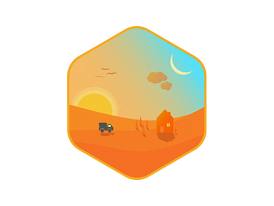 Sunset birds car clouds house moon sun sunset