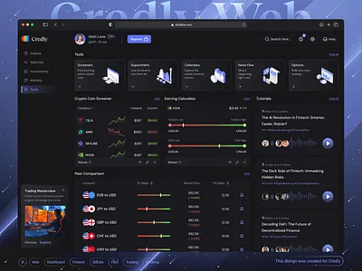 🤑Credly - Tools Page - Fintech Dashboard ai dashboard application banking charts crypto dark theme ecommerce dashboard finance finance dashboard financials fintech dashboard fintech web option chain stocks tools page trading trading exchange ui web design web3