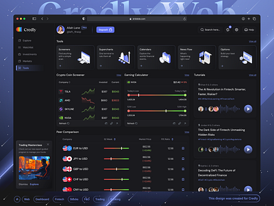 🤑Credly - Tools Page - Fintech Dashboard ai dashboard application banking charts crypto dark theme ecommerce dashboard finance finance dashboard financials fintech dashboard fintech web option chain stocks tools page trading trading exchange ui web design web3