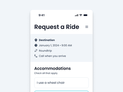 Rideshare accessibility accessible app contrast driving mobile mobile first product product design ride rideshare summary ui ui ux web app