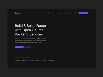 Open-Source Backend Service Hero WIP - Version 01 backend figma framer hero section landing page design no code development open source product design responsive design sketch uxui design web design website design website development