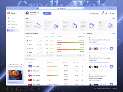 🤑Credly - Tools Page - Fintech Dashboard ai application banking charts crypto dark theme dashboard ecommerce finance finance dashboard fintech dashboard fintech web investments page market page stocks trading trading exchange ui web design web3