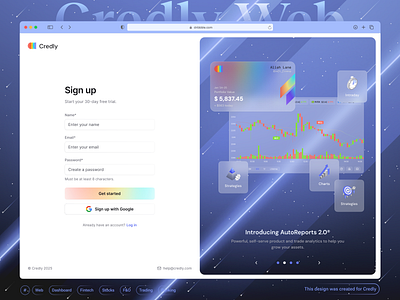 🤑Credly - Onboarding/Signup - Fintech Dashboard ai application banking charts crypto dark theme dashboard ecommerce finance finance dashboard fintech dashboard fintech web investments page markets page stocks trading trading exchange ui web design web3