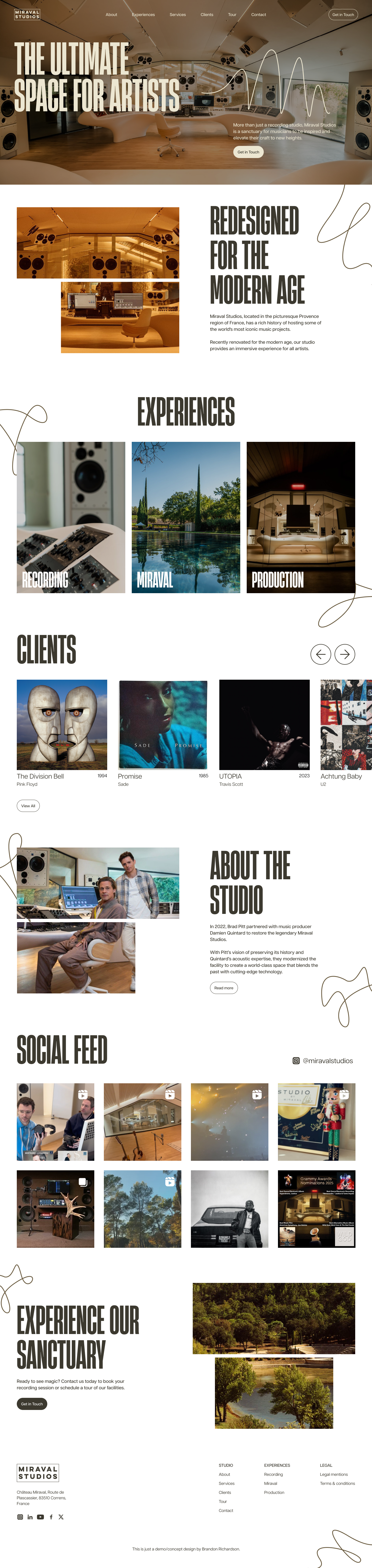The Miraval Project bigtype design figma homepage landing page music studio uxui uxui design web design website design