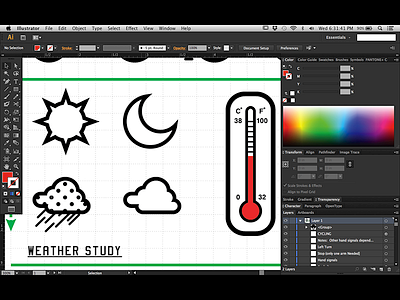 Weather Icons for Poster Project art cloud graphic design icon illustrator logo moon sun thermostat weather