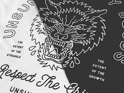 Respect The Grind apparel illustration lockup monoline tattoo tee typography vintage wolf