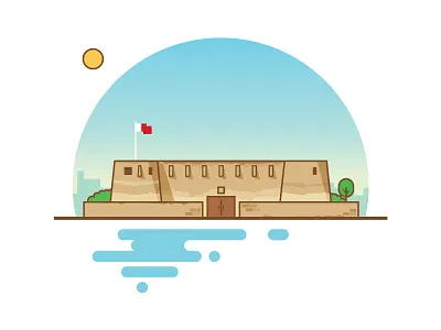 Arad Fort arad fort bahrain castle flat fort illustration lake landmark