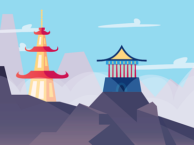 Mountain Dojo asian building building design design dojo etc graphic design illustration monastery mountains pagoda