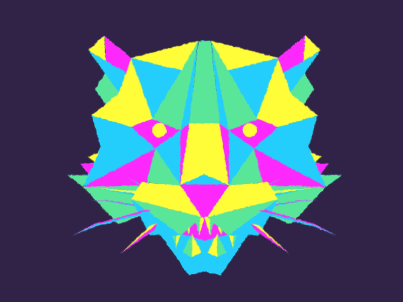 Roar animal animation facets false 3d low poly neon roar tiger