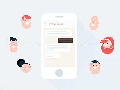 Chat app character chat community flat illustration mobile styleframe