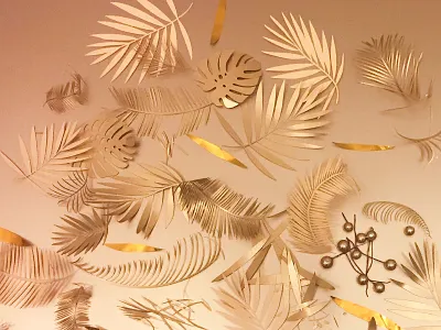 Golden Work Desk gold handmade illustration paper papercraft wip