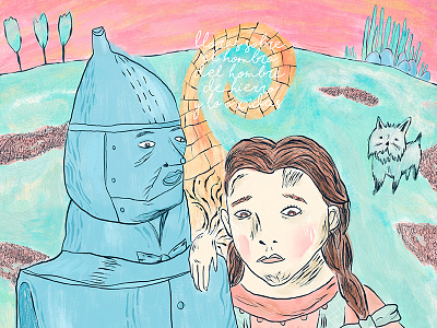 Crying over tin man shoulder and you rusty him dog dorothy emerald oz tinman wizard