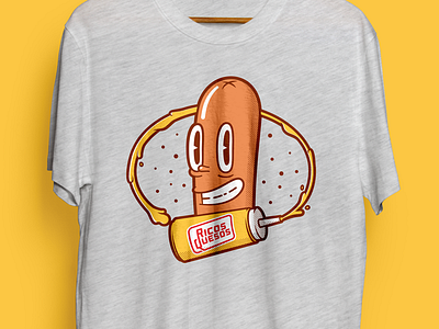 Happy Weenie cheese dog face food hot illustration mayo smile t shirt tee weenie