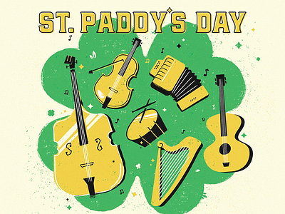 Shamrock Jamboree day event illustration instruments paddy patricks saint st.