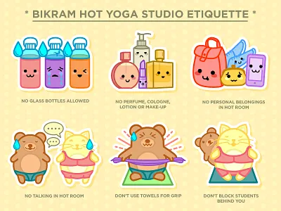 Bikram Hot Yoga Studio Etiquette animals bikram cutesy etiquette hot yoga kawaii pastel studio yoga