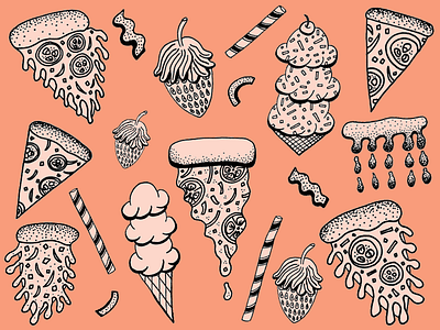 Snacks crinkle fries hand drawn ice cream photoshop pizza snacks strawberries straws