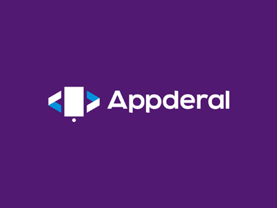 Appderal, logo design for mobile apps developer animated gif applications developer coding brackets ios android logo logo design mobile apps mobile phone negative space symbol mark icon wp windows phone