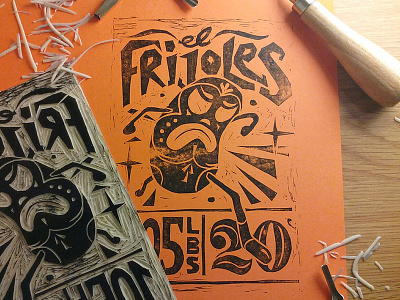 El Frijoles Luchador el frijoles illustration libre lino linocut linogravure lucha luchador print tignasse