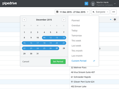 Datepicker Popover button calendar datepicker dropdown period pipedrive popover select ui