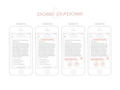 Poise & Purpose Split Testing interface design marketing mobile poise and purpose sales split test test testing user engagement user experience variations