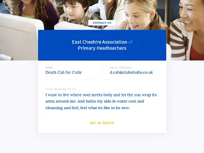 Education Contact Form club studio contact form education forms royal ui ux web design