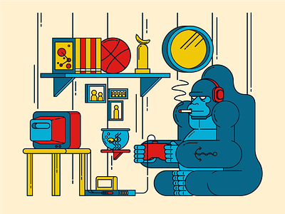 Time to relax of Gorilla character golila illustrator lineart