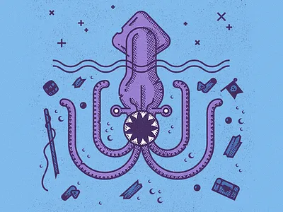 Kraken freelance halftone illustration illustrator london mythology textures