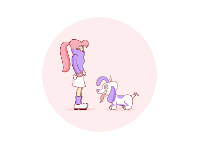 Girl & Dog bone cartoon dog fun girl illustration practice quick silly