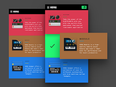 Choose Your Weapon korg material design mobile music selection swipe ui