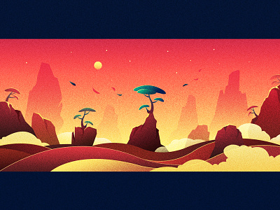 dream colorful flat game gradient illustration landscape morning mountain sunset tree