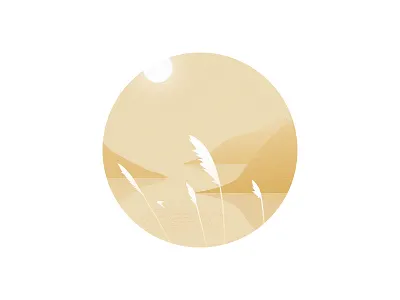 Landscape illustration lake mountain seallow sun yellow