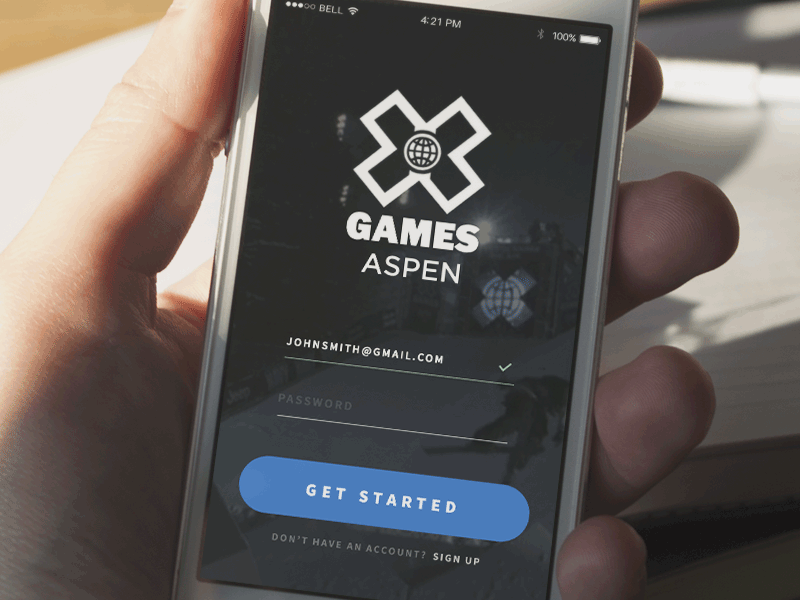X Games App Login animation app clean design interface login mobile ui ux welcome x games