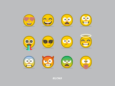 'Emojis 01' Challenge 081/365 avatar character character design design emojis emoticons faces flat icon icons illustration vector