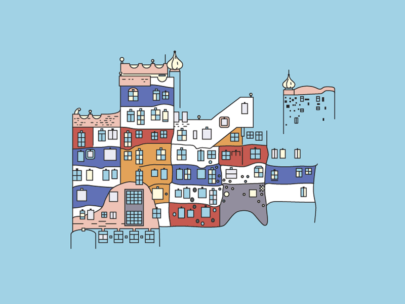 Hundertwasser House, Vienna animation architecture city gif hundertwasser illustration illustraton line multicolour vector vienna