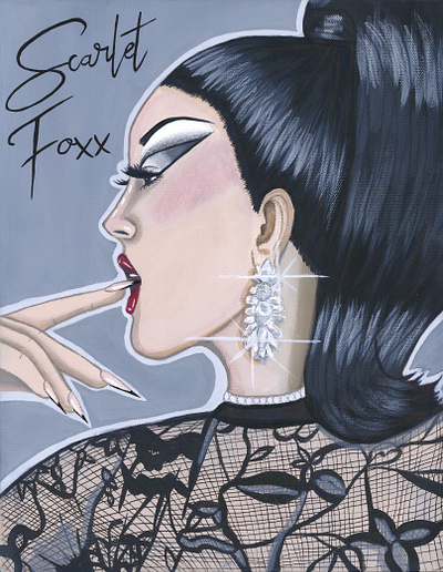 Scarlet Foxx Traditional - Fall 2024 acryclic beauty drag drag queen illustration noir painting portraiture