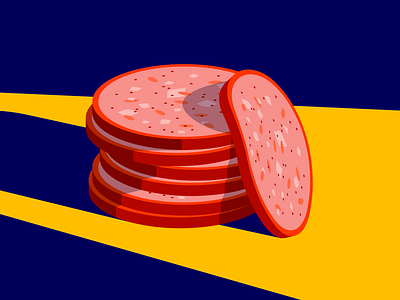 Sausage In Blue bologna illustration kielbasa light meat oink pig salami sausage shadows