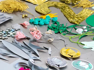Work Desk Process floral gold green handmade illustration leaves paper papercraft platinum silver