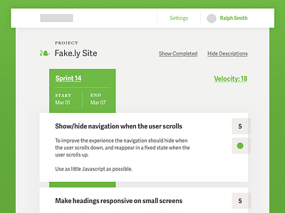 Sprint Planning app card design flat green scrum simple sprint timeline typography ui web