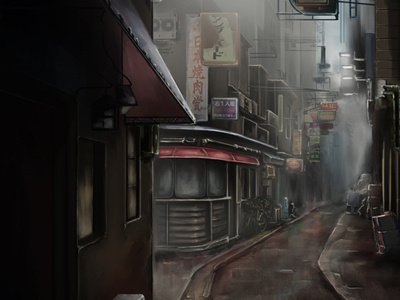 Gray city concept art cyberpunk gray illustration sci fi