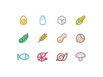 Allergen set allergen corn egg fish food hazelnut icons milk snail soy sugar