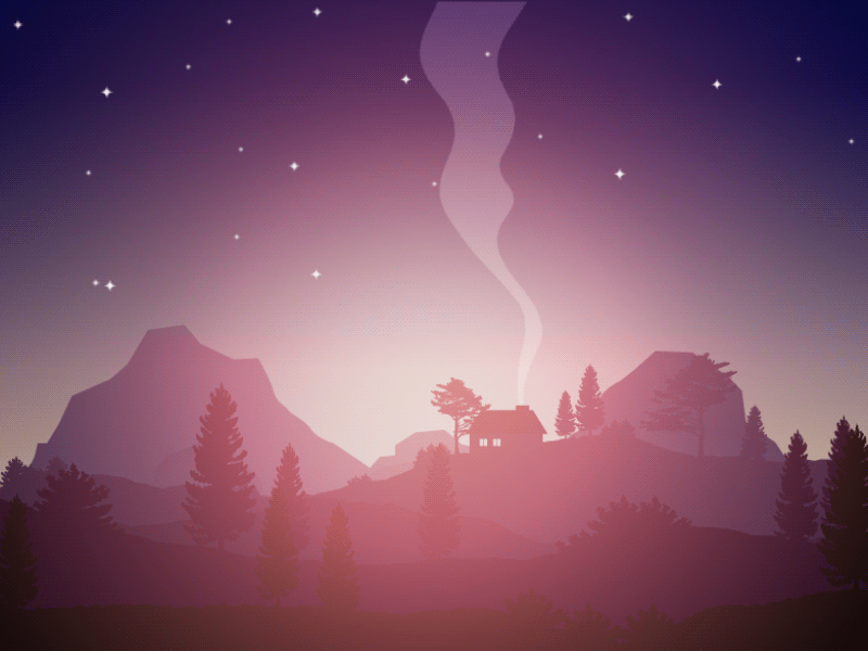 Hill View animation evening gif house illustration landscape mountain nature smoke sunlight