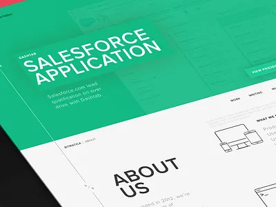 Bitmatica | Homepage Part 2 about clean dark green landing minimal page white wireframe