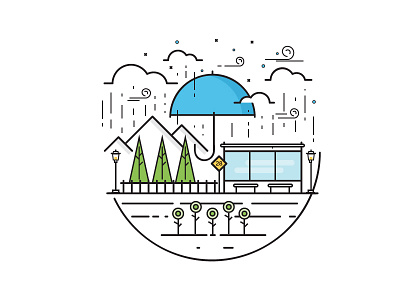 Gloomy Monday bus stop flat gloomy graphic design illustrator line work rain