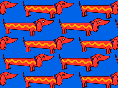 Dachshund animals cute dog hot dog illustration mustard pattern wallpaper